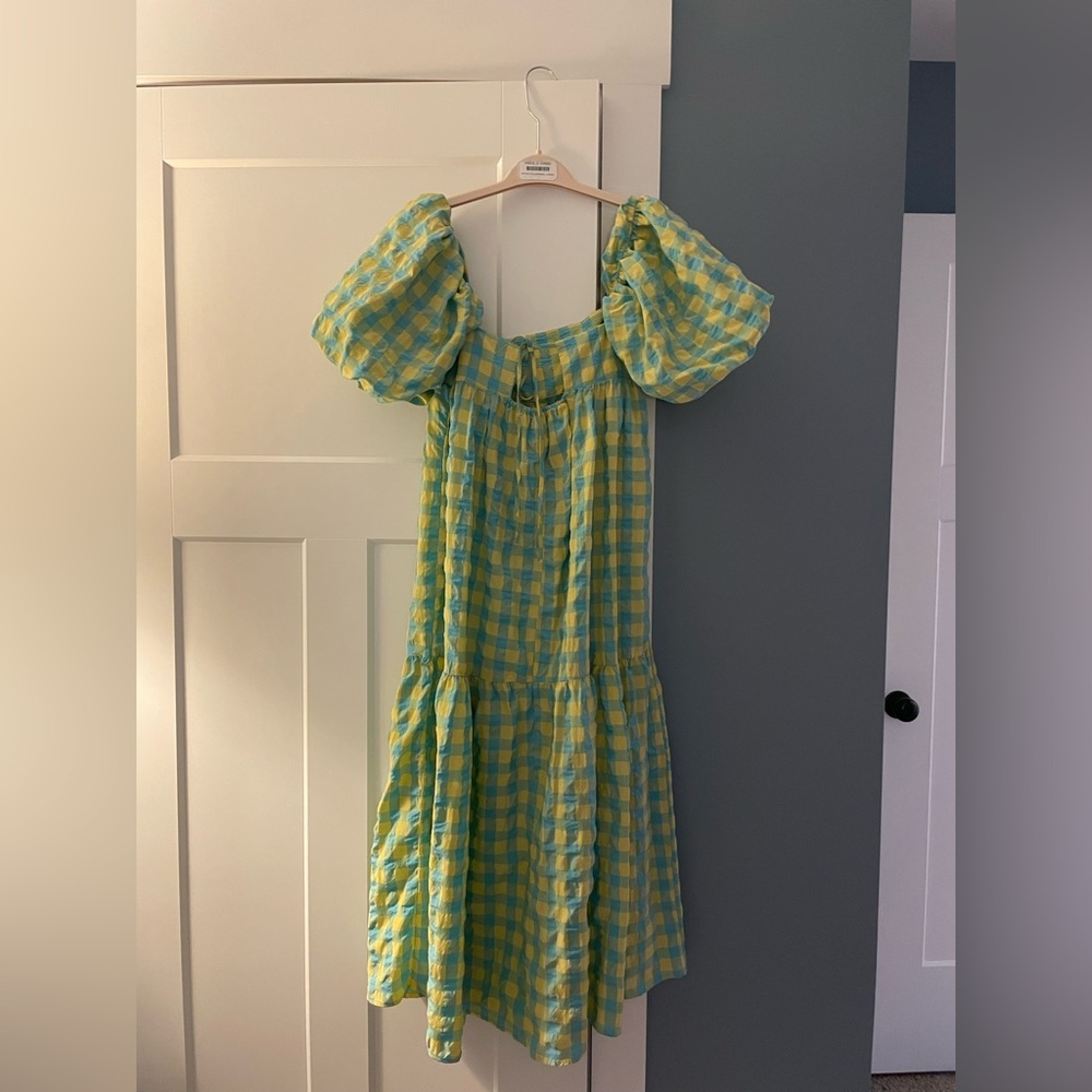 ZARA Yellow and Blue Gingham Puff Sleeve Dress - Picture 2 of 2